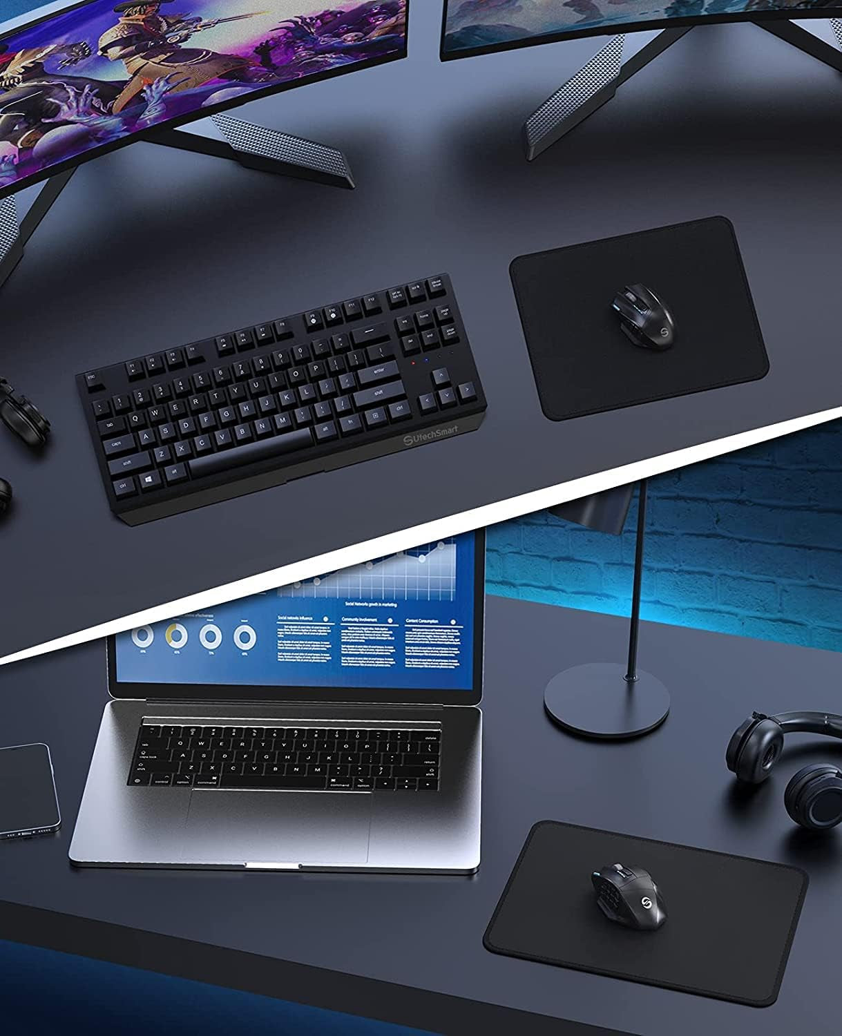 Computer Mouse Pad with Stitched Edges, Washable Mouse Mat with Superior Micro-Weave Cloth, Gaming Mouse Pad for Office & Home, Non-Slip Rubber Base, Black